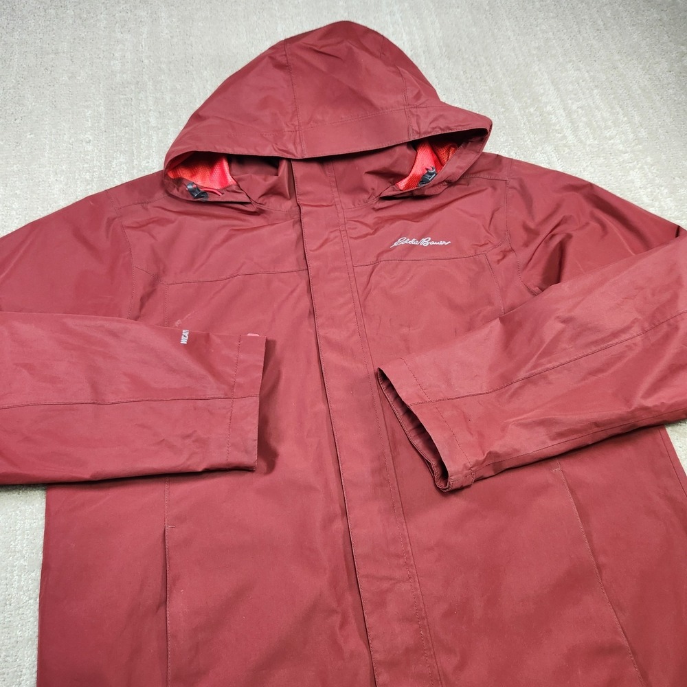 Eddie Bauer Rain Jacket Men Medium Weatheredge Red Waterproof Full Zip Hooded